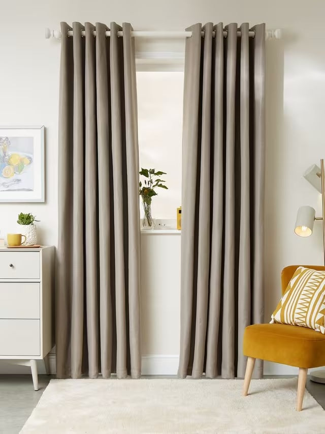 John Lewis Basket Weave Blackout Lined Eyelet Curtains W167 x D228cm - Mocha