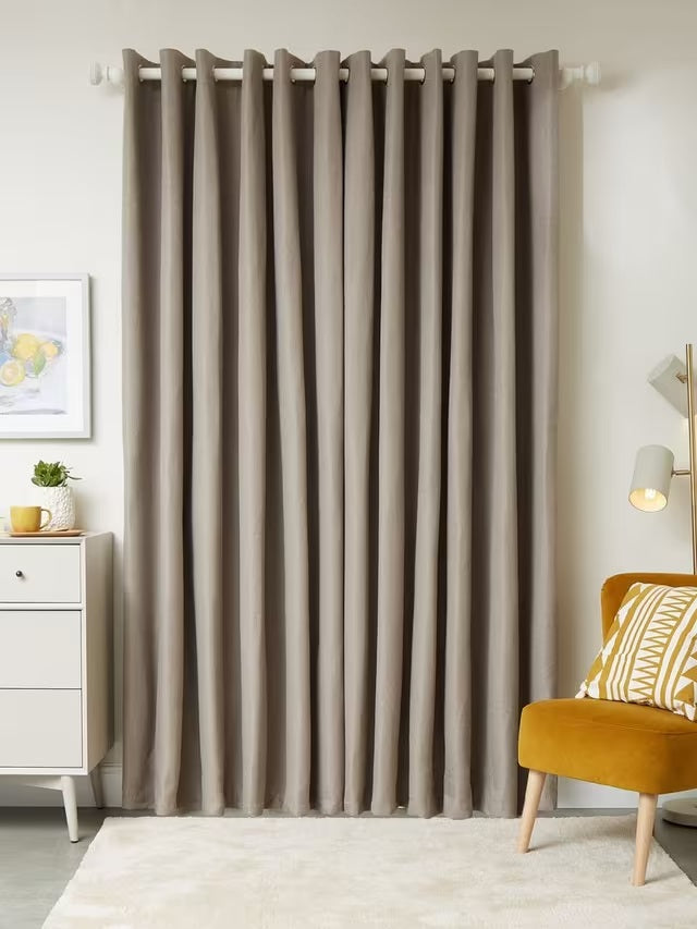 John Lewis Basket Weave Blackout Lined Eyelet Curtains W167 x D228cm - Mocha