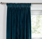 John Lewis Velvet Pair Lined Pencil Pleat Curtains W228 x Drop 274cm - Teal - Kazoop 