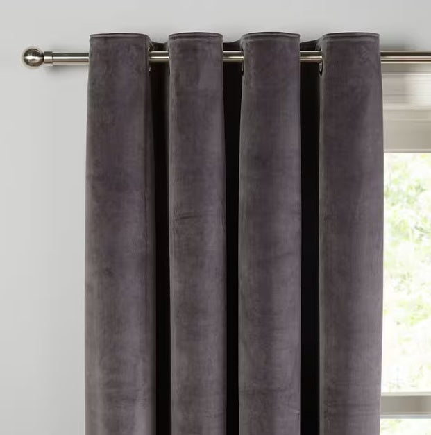 John Lewis Velvet Pair Lined Plain Eyelet Curtains W228 x Drop 228cm - Steel