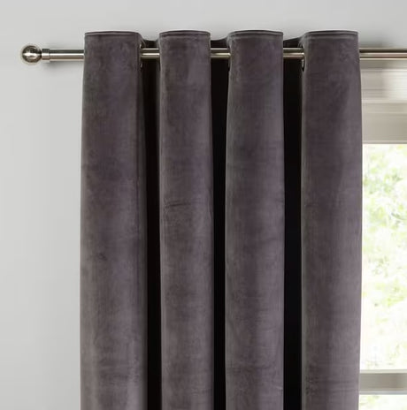 John Lewis Velvet Pair Lined Plain Eyelet Curtains W228 x Drop 228cm - Steel