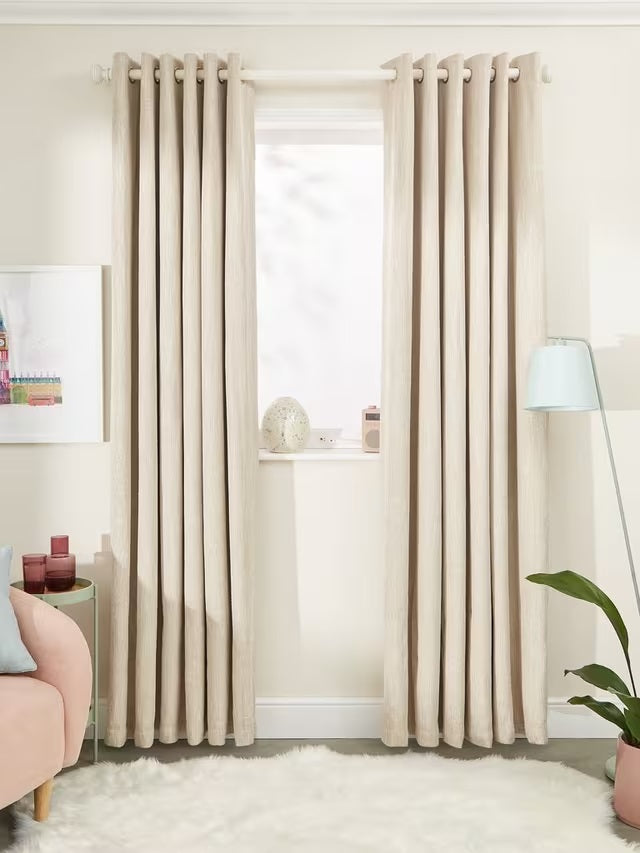 John Lewis Boucle Blackout Lined Eyelet Curtains 228 x 228cm - Natural White
