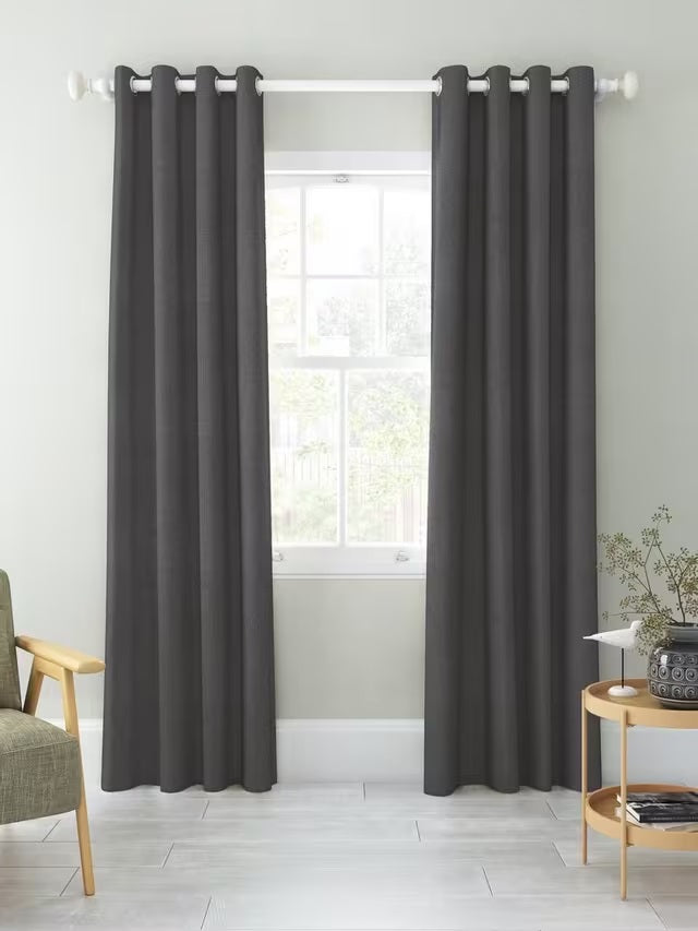 John Lewis Basket Weave Pair Thermal Lined Eyelet Curtains 228 x 228 - Grey