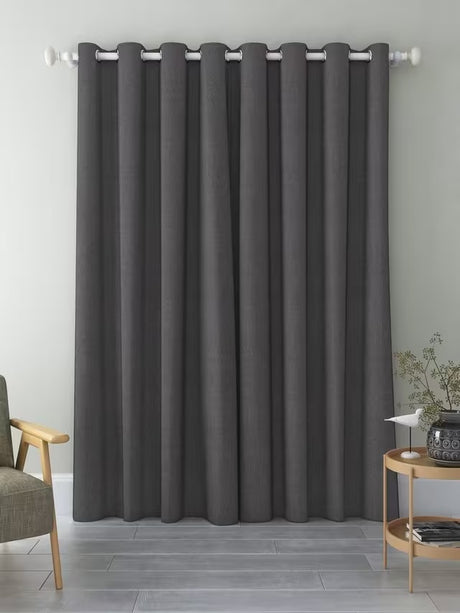 John Lewis Basket Weave Pair Thermal Lined Eyelet Curtains 228 x 228 - Grey