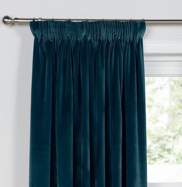 John Lewis Velvet Pair Lined Pencil Pleat Curtains W228 x Drop 182cm - Teal