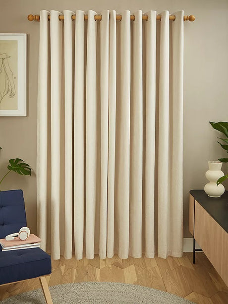 John Lewis Chenille Pair Blackout Lined Eyelet Curtains 228 x 228cm - Oyster - Kazoop 