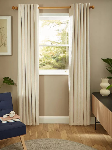 John Lewis Chenille Pair Blackout Lined Eyelet Curtains 228 x 228cm - Oyster - Kazoop 