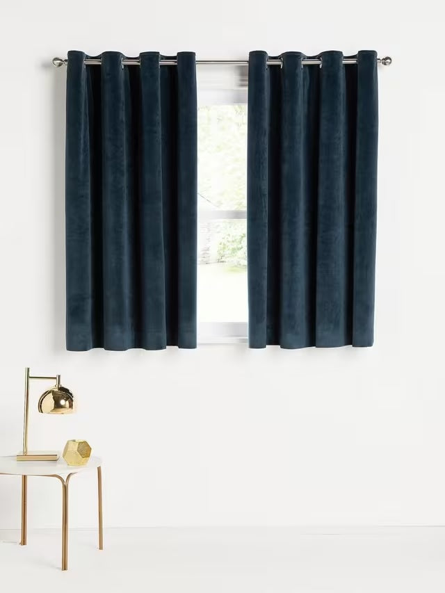 John Lewis Polyester Velvet Pair Lined Eyelet Curtains W228 x D137cm - Navy