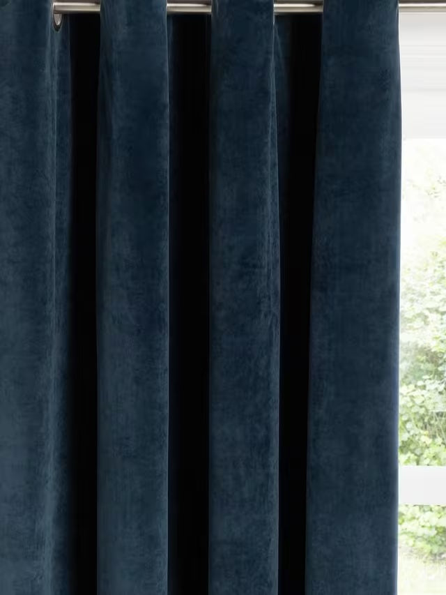John Lewis Polyester Velvet Pair Lined Eyelet Curtains W228 x D137cm - Navy