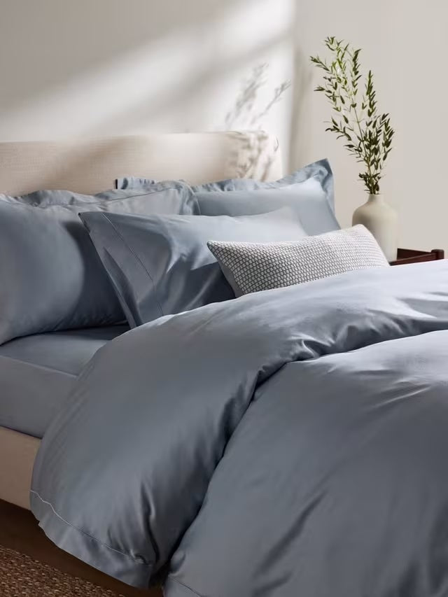 John Lewis Egyptian Cotton Sateen Ice Blue Deep Fitted Sheet - Super King