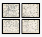 John Lewis Map of Europe Vintage Framed Prints 9 Piece Set - Brown/Multi
