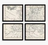 John Lewis Map of Europe Vintage Framed Prints 9 Piece Set - Brown/Multi