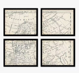 John Lewis Map of Europe Vintage Framed Prints 9 Piece Set - Brown/Multi
