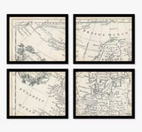 John Lewis Map of Europe Vintage Framed Prints 9 Piece Set - Brown/Multi