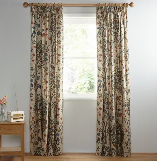 Morris & Co. Kelmscott Tree Pair Lined Pencil Pleat Curtains W167xDrop 274cm - Kazoop 