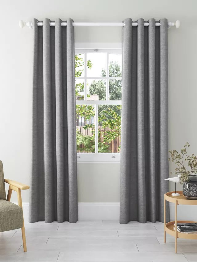 John Lewis Textured Pair Blackout/Thermal Eyelet Curtains 228x274cm - Storm - Kazoop 