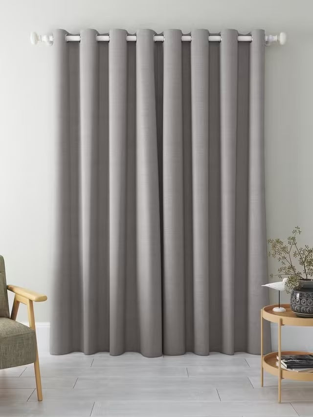 John Lewis Textured Blackout Lined Eyelet Curtains W167 x D274cm - Pale Grey