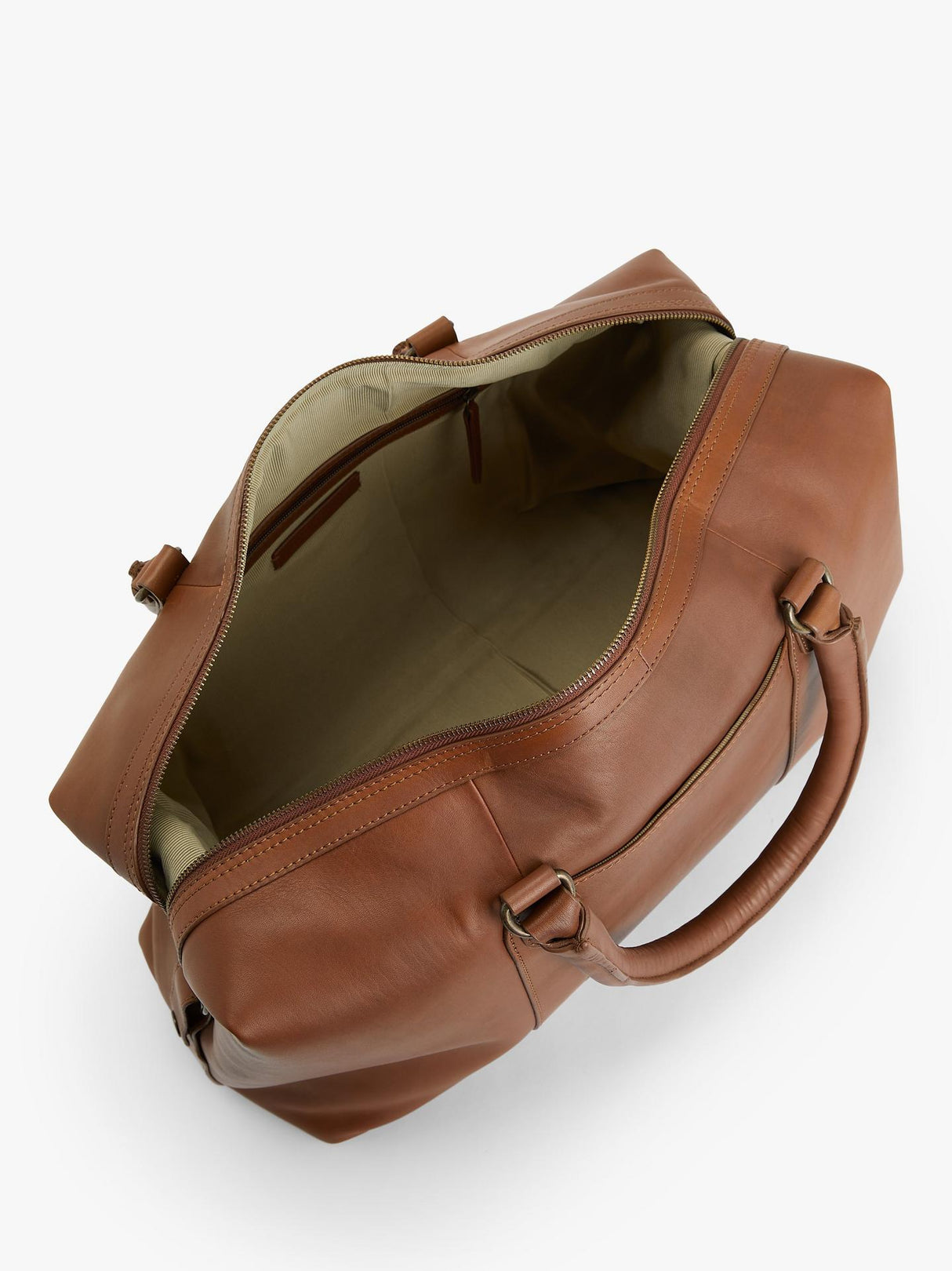 John Lewis Edinburgh Full-Grain Leather Holdall Bag H28 x W48 x D19cm - Tan