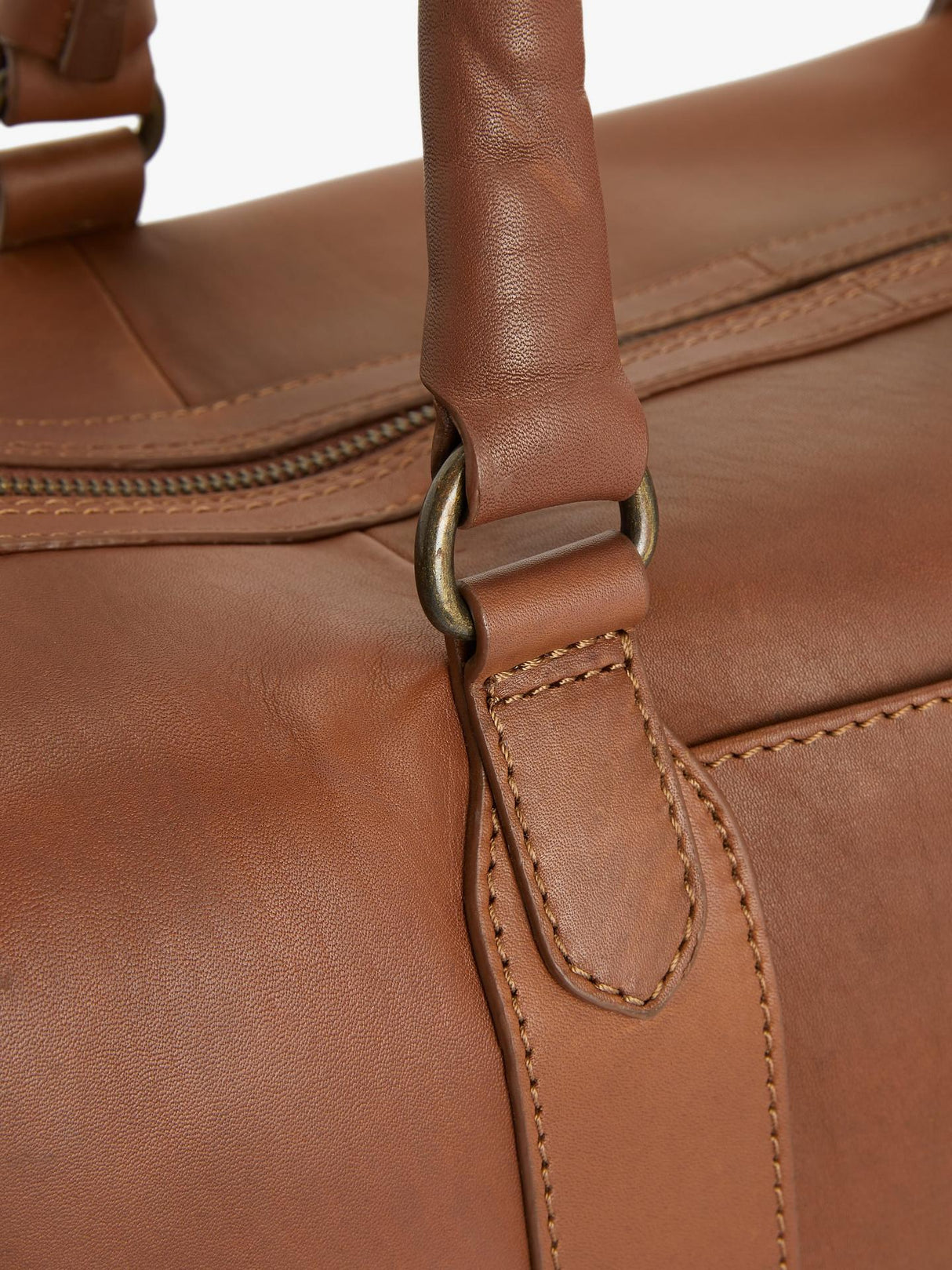 John Lewis Edinburgh Full-Grain Leather Holdall Bag H28 x W48 x D19cm - Tan
