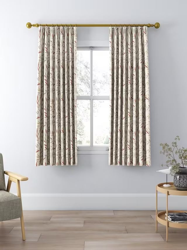 John Lewis Langley Leaf Lined Pencil Pleat Curtains 228 x 137cm - Rosehip