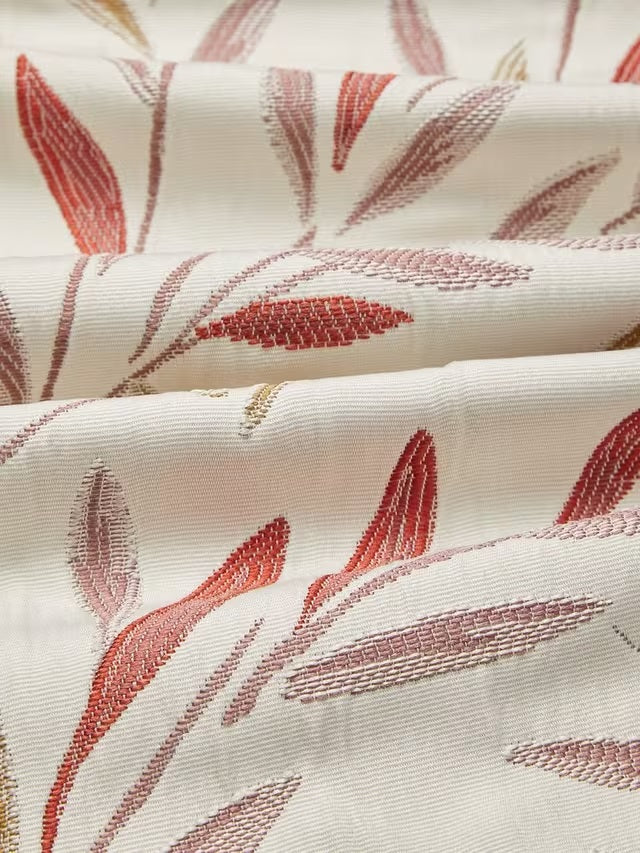 John Lewis Langley Leaf Lined Pencil Pleat Curtains 228 x 137cm - Rosehip