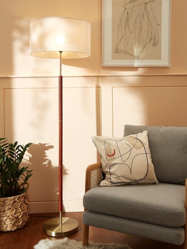 John Lewis Hamilton Floor Lamp H163 x Dia.48.3cm Walnut Stain/Antique Brass