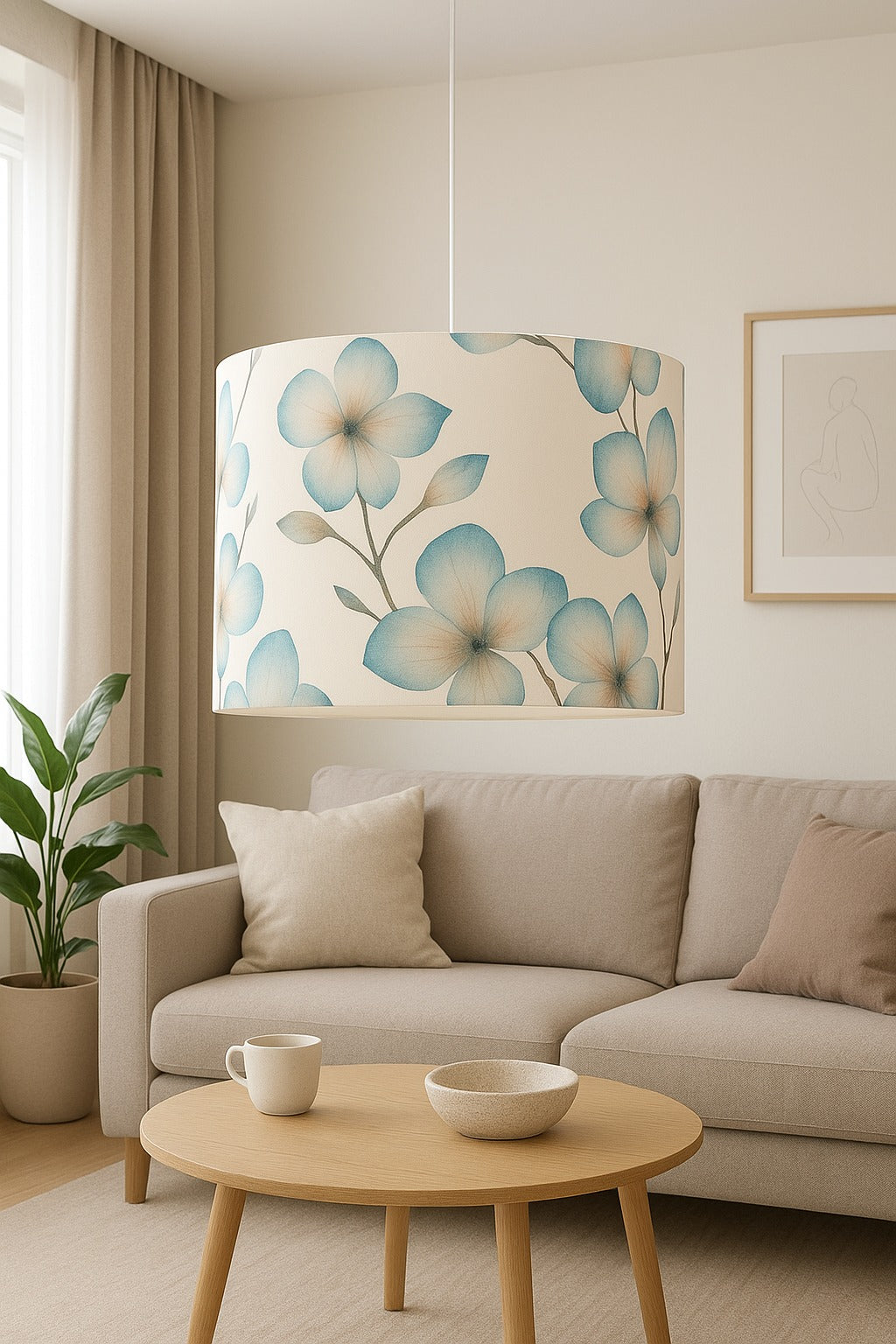 Harlequin Kienze Cotton Floral Modern Drum Lampshade H20 x Dia.30cm - Teal