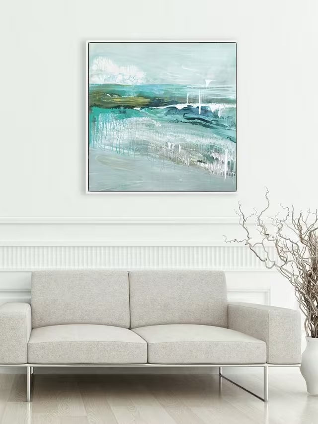 Grace Rowan 'Beneath the Surface' Framed Canvas Print 104 x 104cm - Teal