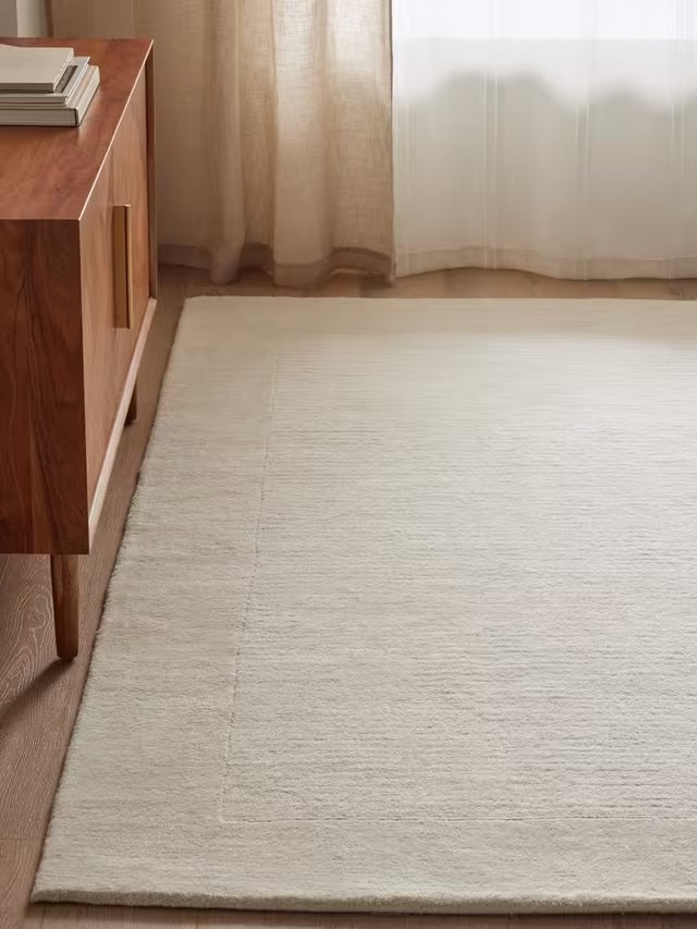 John Lewis ANYDAY Border Hand Loomed Durable Wool Rug 170 x 110cm - Ivory