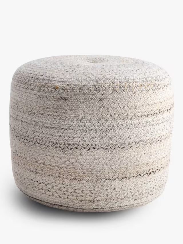 John Lewis Outdoor Patio Garden Seating Braided Pouffe H38 x Dia.55cm - Grey