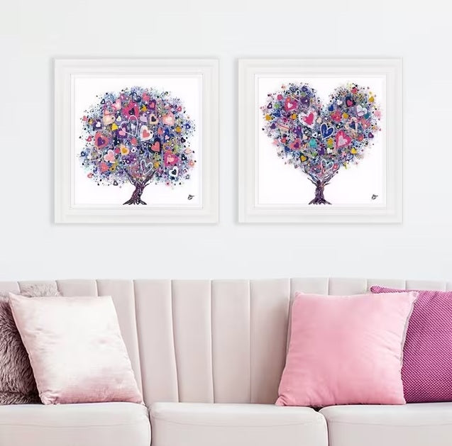 Sara Otter 'Heart Tree' Framed Prints 61 x 61cm Set of 2 - Purple/Multi