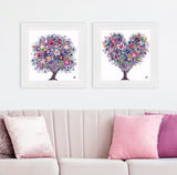 Sara Otter 'Heart Tree' Framed Prints 61 x 61cm Set of 2 - Purple/Multi