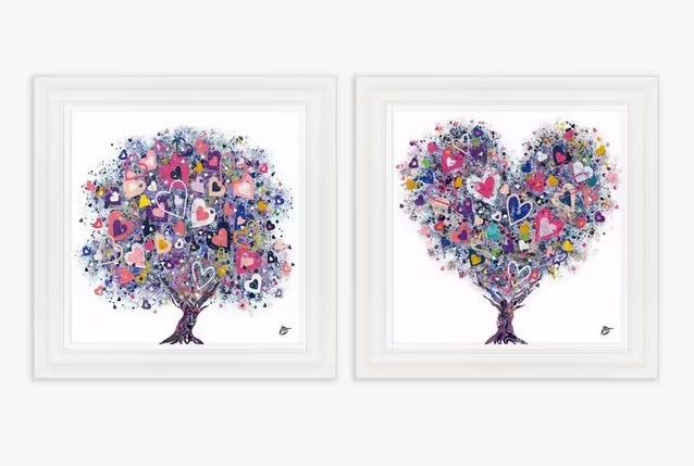 Sara Otter 'Heart Tree' Framed Prints 61 x 61cm Set of 2 - Purple/Multi