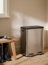 John Lewis 2 Section 60L Recycling Pedal Bin with Handles - Stainless Steel