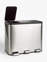 John Lewis 3 Section 60L Recycling Kitchen Waste Pedal Bin - Brushed Steel