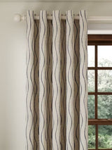 John Lewis Stripe Embroidery Lined Eyelet Curtains W228 x Drop 137cm - Navy