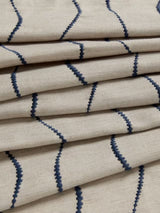John Lewis Stripe Embroidery Lined Eyelet Curtains W228 x Drop 137cm - Navy