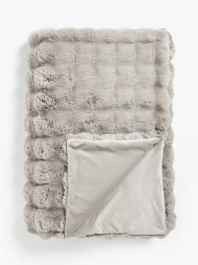 John Lewis Wave Luxury Textured Soft Faux Fur Throw 200 x 150cm - Mocha