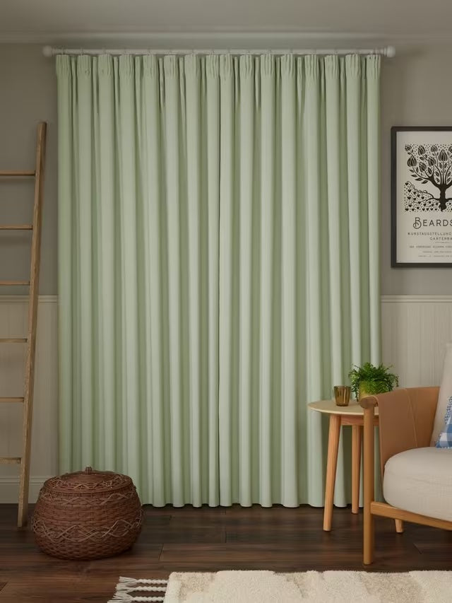 John Lewis Herringbone Weave Lined Pencil Pleat Curtains 228 x 274cm - Green