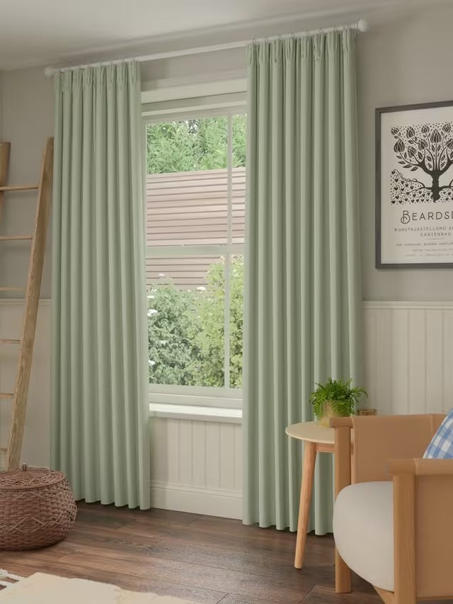 John Lewis Herringbone Weave Lined Pencil Pleat Curtains 228 x 274cm - Green