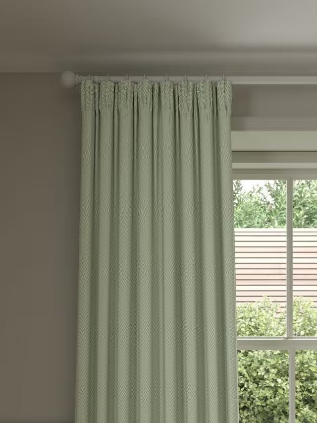 John Lewis Herringbone Weave Lined Pencil Pleat Curtains 228 x 274cm - Green