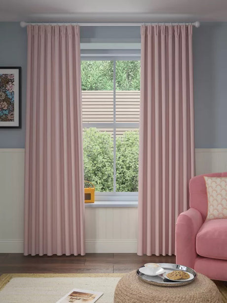 John Lewis Herringbone Weave Lined Pencil Pleat Curtains 228 x 228cm - Pink - Kazoop 