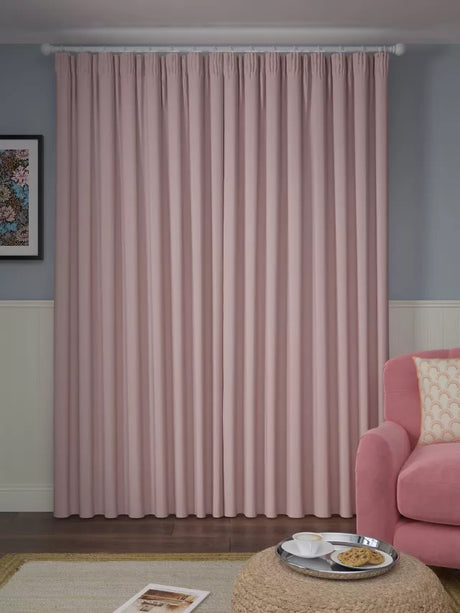 John Lewis Herringbone Weave Lined Pencil Pleat Curtains 228 x 228cm - Pink - Kazoop 