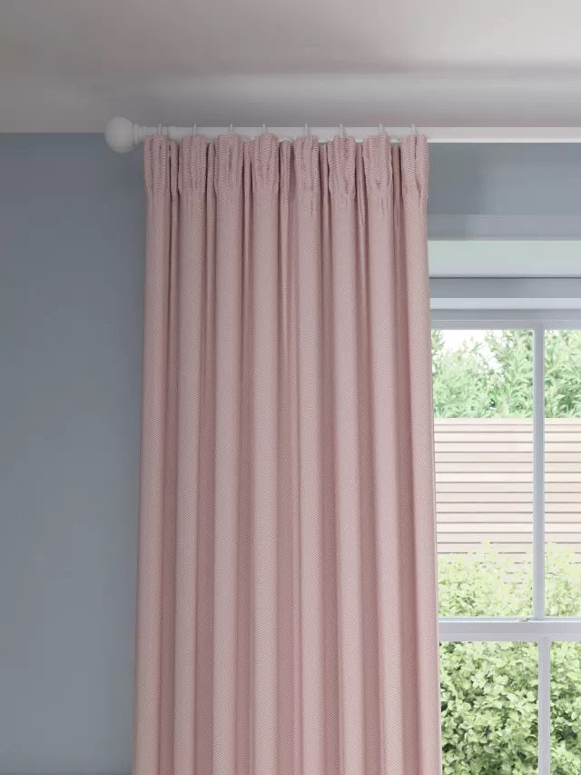 John Lewis Herringbone Weave Lined Pencil Pleat Curtains 228 x 228cm - Pink - Kazoop 