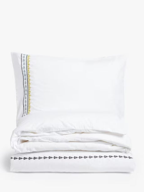 John Lewis Tekka Embroidered White 200TC Cotton Duvet Cover - King Size