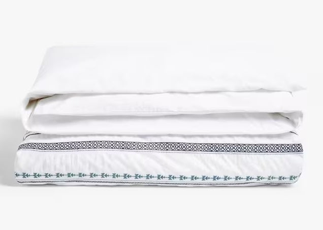 John Lewis Tekka Embroidered White 200TC Cotton Duvet Cover - King Size
