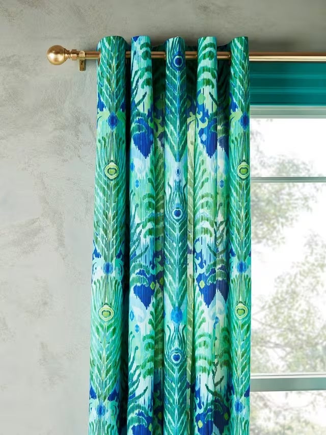 Matthew Williamson Peacock Ikat Lined Eyelet Curtains W167 x D228cm - Green