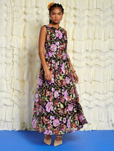 Sister Jane Embellished Floral Open Back Maxi Dress - Black/Pink - UK 12