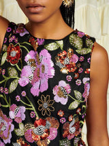 Sister Jane Embellished Floral Open Back Maxi Dress - Black/Pink - UK 12