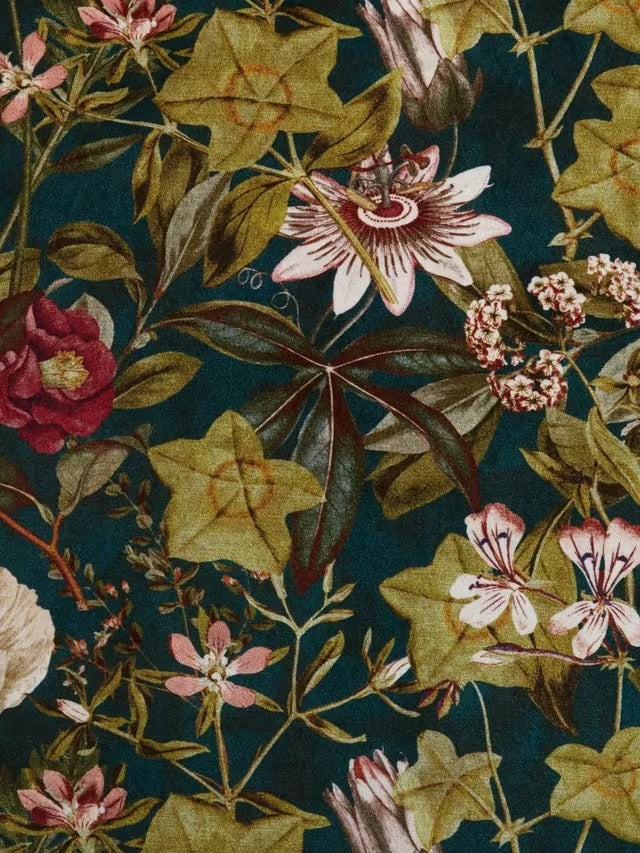 Clarke & Clarke Passiflora Lined Pencil Pleat Curtains 117 x 137cm - Emerald - Kazoop 